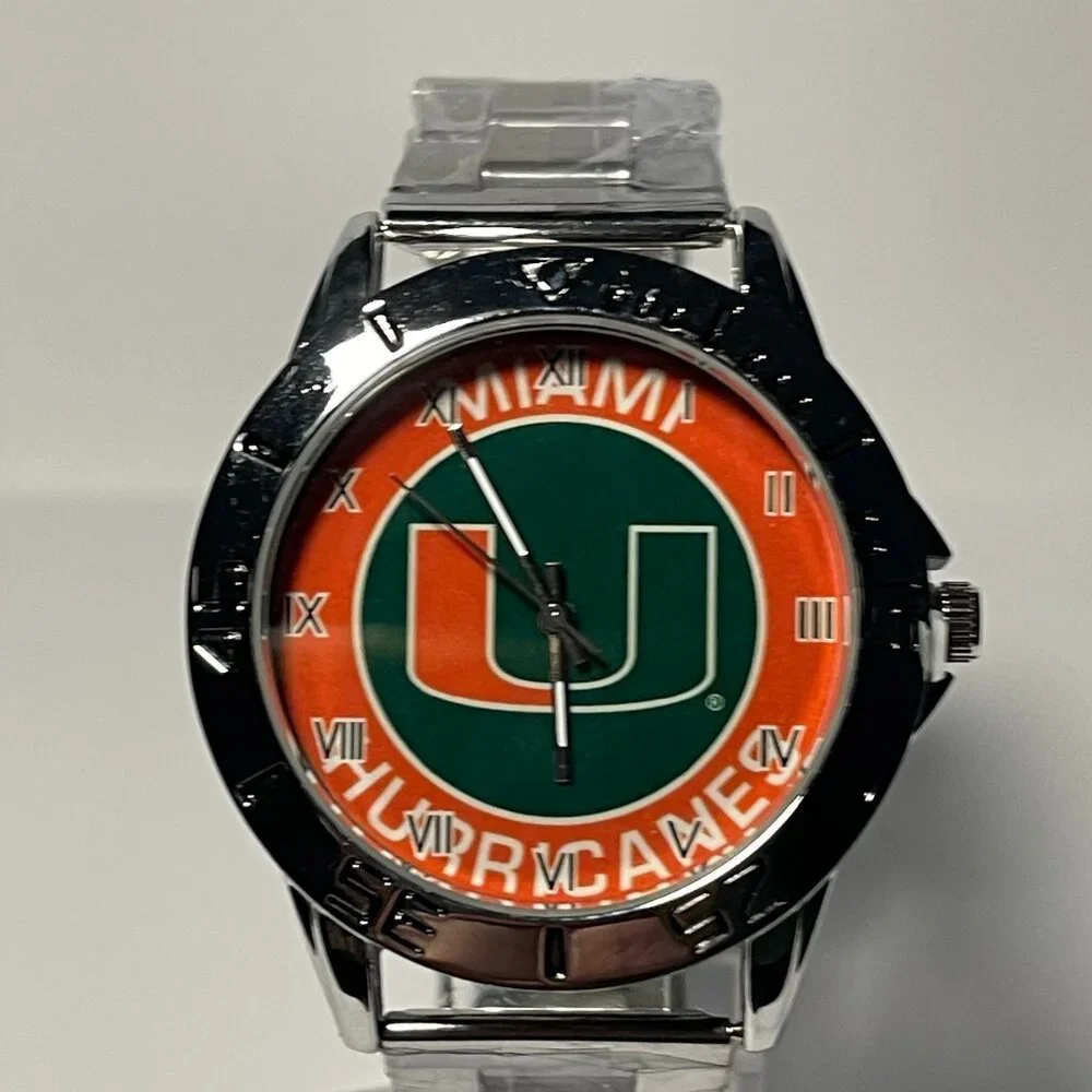 Miami Hurricanes NCAA Team Logo Men's Stainless-Steel Watch NEW